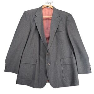Vintage Edgeworth Gray Sport Coat Mens‎ 48R Silver Crest Buttons Classic Blazer